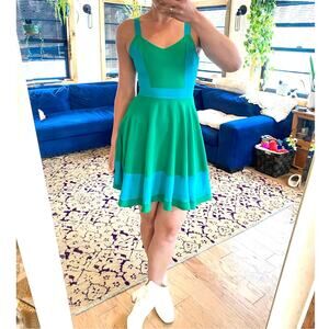 Cocolove vintage blue and green fit and flare dress